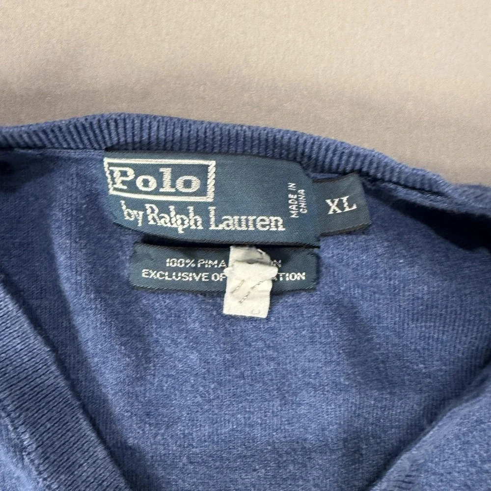 Polo Ralph Lauren Sweater Vest Mens XL Blue Pima Cotton‎ V Neck Knit Pullover